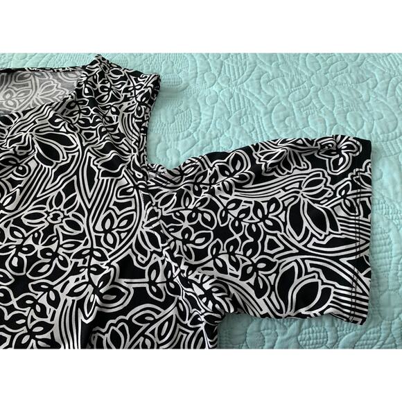 RAFAELLA COLD SHOULDER BLOUSE WOMENS, 3X, BLACK WHITE GEOMETRIC, ROUND NECK NWOT - Picture 8 of 12